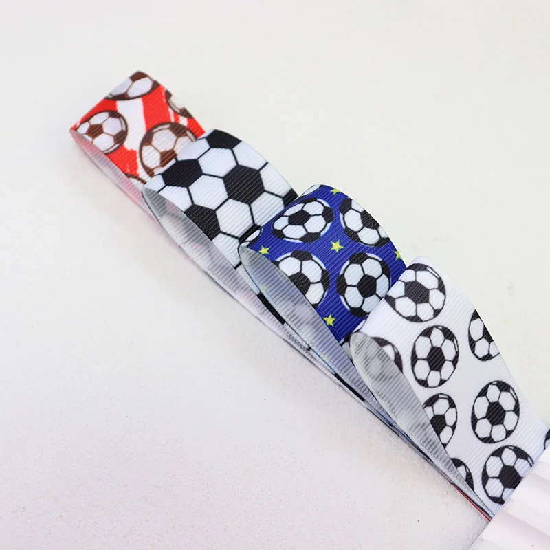 9mm 25mm 38mm Sports Soccer Football Print Grosgrain Ribbon Hairbows Materials Band DIY Sewing Accessories Gift Packing Crafts