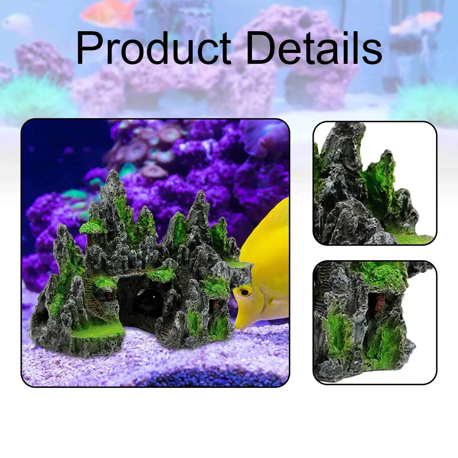 Artificial Mountain Aquarium Ornament Green Resin Rockery Fish Tank Decor Hideaway Cave Stone for Aquarium Accessories