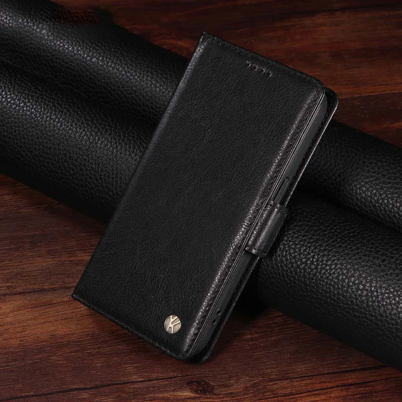 Litchi-Textured Leather Flip Wallet Case with Side Buckle