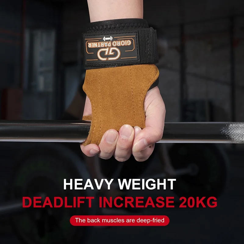Cowhide Weight Lifting Gloves Heavy Duty Straps With Wrist Support For PowerLifting Deadlifts Adjustable Padded Bodybuilding 3