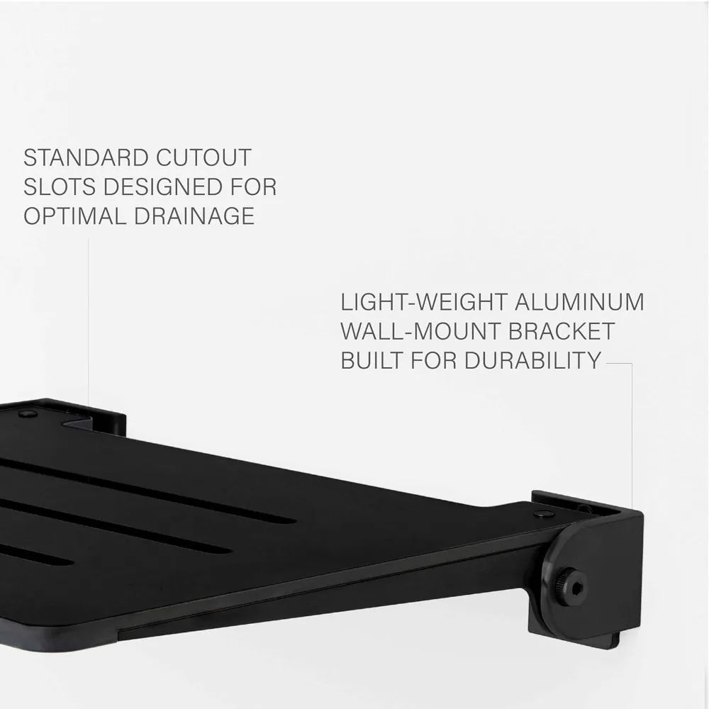 18 Inch Silhouette Slimline Folding Wall Mount Shower Bench Seat, Matte Black Seat with Matte Black Frame Waterproof and Durable 3