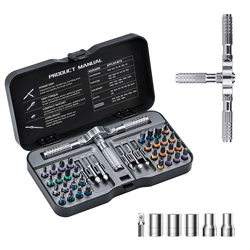 Magnetic Ratchet Screwdriver Set with Precision T - Handle for Furniture, Electronics & Glasses Repair (40in1 and 5 socket)