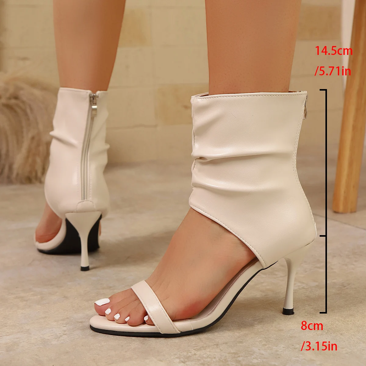 Aphixta 8cm High Heels Summer Boots Women Peep Toe Black Thin Heel Back Zipper Ankle Boot Elegant Women's High Boots