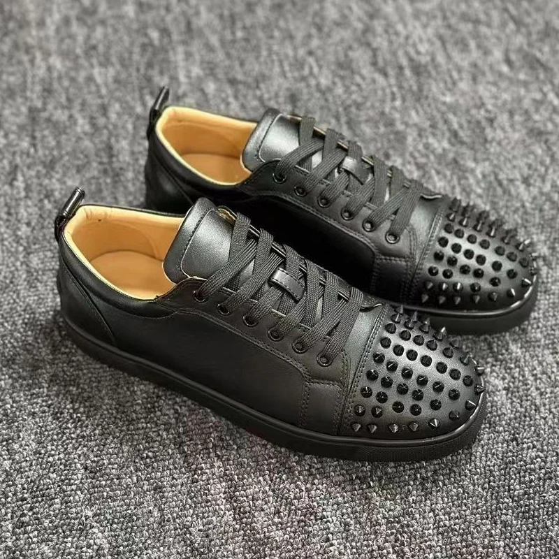 

italian brand designer rivets shoes for men casual genuine leather studded shoe singer DJ stage flat sneakers youth footwear man