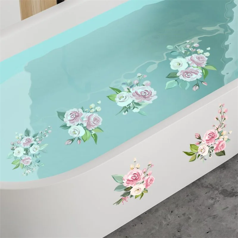 6PCS Anti Slip Cartoon Plant Flower Bathtub Wall Stickers for Children's Self-Adhesive Removable Bathroom Decoration Art Mural