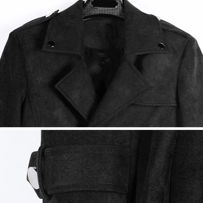 Men's Casual Suede Trench Coat Double Breasted Black Work Slim Fit Belted, Army Green Spring Autumn Plus Size S-6XL