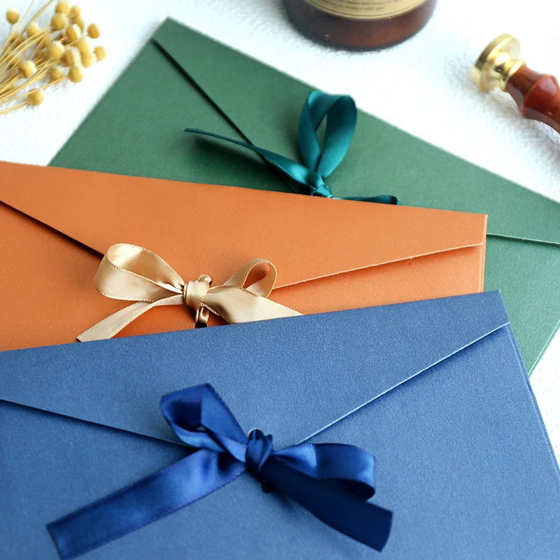 10pcs/set High Quality Ribbon Paper B6 & DL Size Envelopes Pearl Paper DIY Wedding Business Invitation Envelopes /Gift