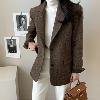 한국 동대문 가을과 겨울 의류 새로운 견고한 올 매치 울 블레이저 여성