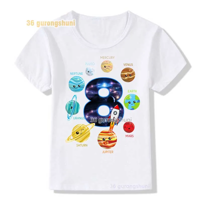 cartoon kids t shirt for boys Children Clothing girls clothes birthday 6 7 8 9 years tshirt Nine Planets graphic tee kid t-shirt children t shirt
