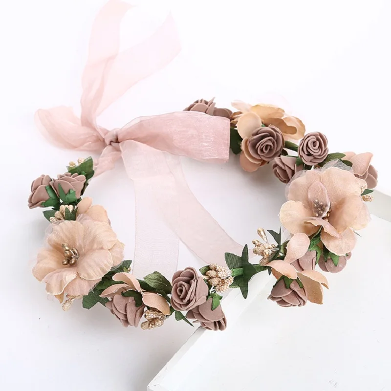 Handmade Flower Wreath Headbands Hair Jewelry For Women Wedding Bridal Tiara Crown Hairband Princess Girls Hair Accessories