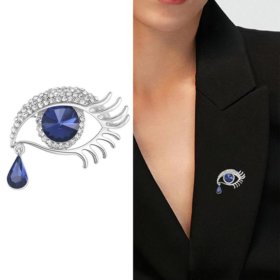 Rhinestone Blue Eye Brooches Alloy Teardrop Evie Eye Pin Women Suit Coat Corsage