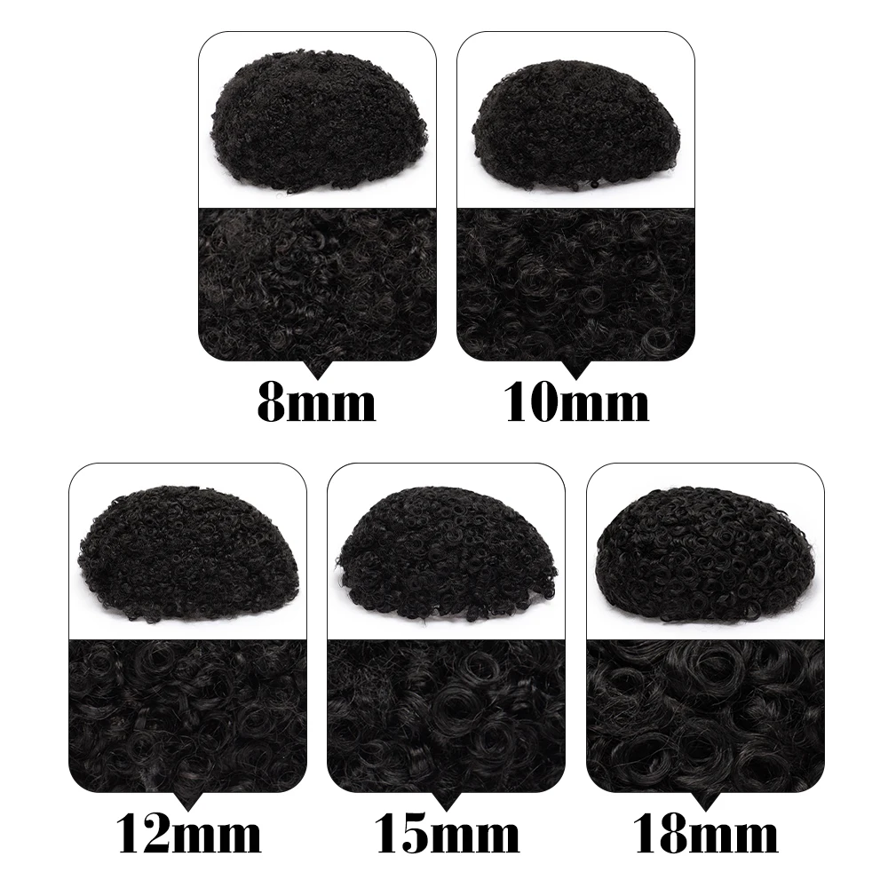Human Hair Toupee Afro 15mm Curly Hair Men Wig 100% Human Hair Hairpiece Pu Base Men Toupee Replacement System Unit Men's Human Prosthesis human hair toupee
