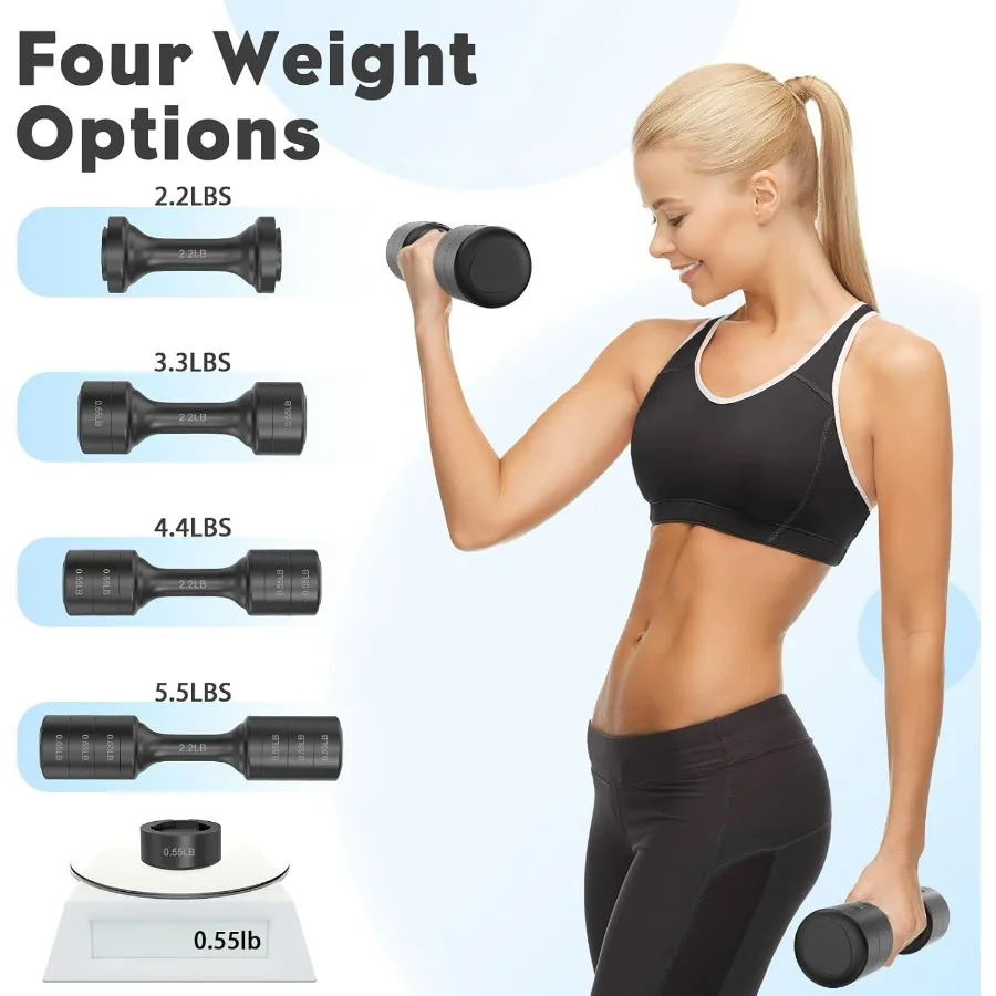 Adjustable Dumbbell Set of 2, 11Lb/Pair Weights Dumbbells for Women, Each 2.2lb, 3.3lb, 4.4lb, 5.5lb Hand Weights Set for Home G