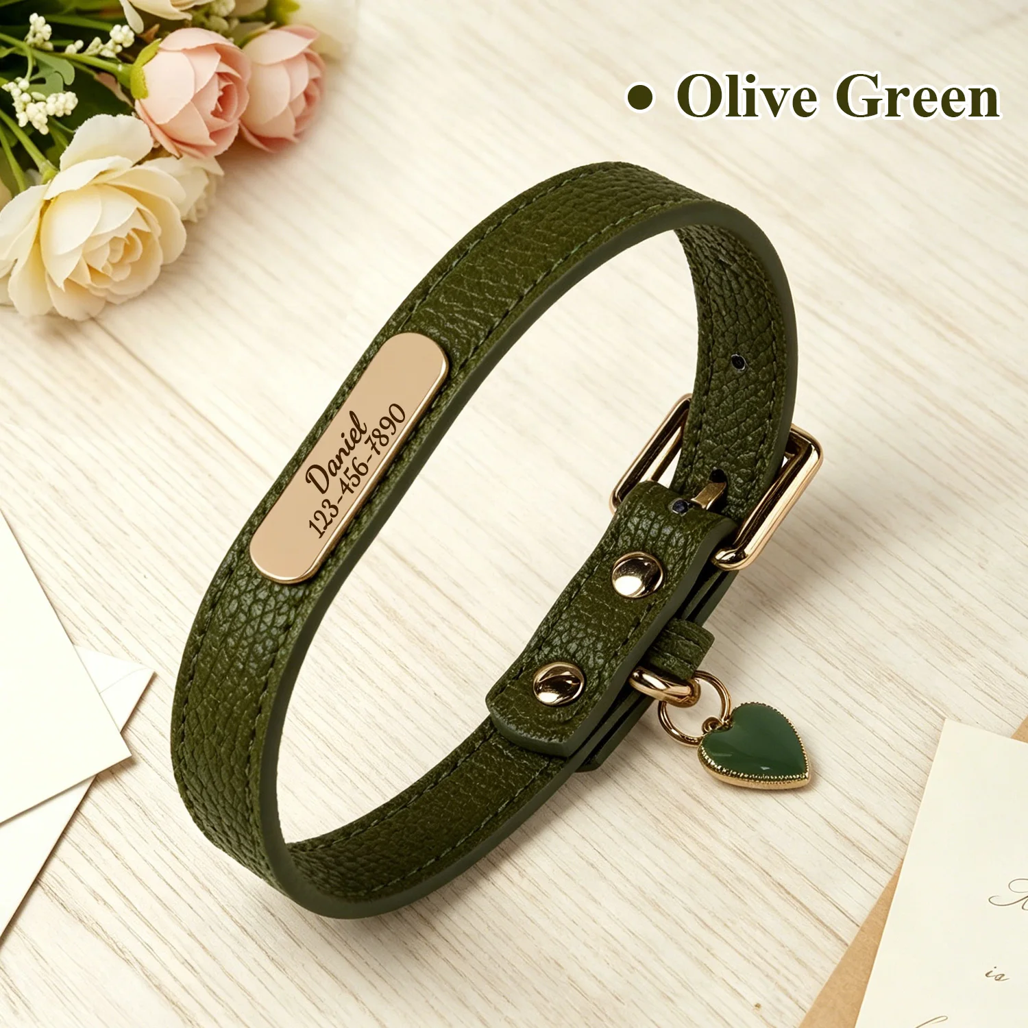 Luxury & Soft Leather Personalized Dog Collar and Pendant Pet Puppy Cat ID Nameplate Engraved for Small Medium Dogs