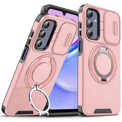 Rugged Armor Magnetic Bracket Phone Case with Slide Camera Protection for Redmi 15 5G (169mm) (LK pink)