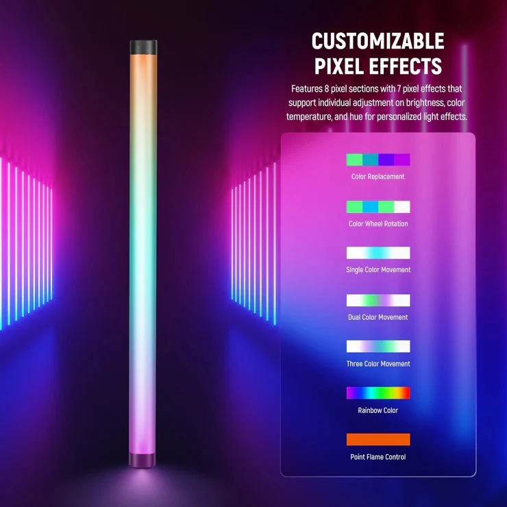 NEEWER TL60 RGB 튜브 라이트 스틱, 종합 색상 조정 모드, 7 픽셀 효과, 18 가지 특수 장면 효과, 선주문