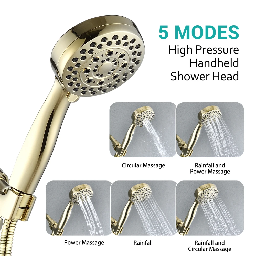 5 Mode Adjustable Settings Handheld Shower Head with Hose High Pressure Shower Heads 6