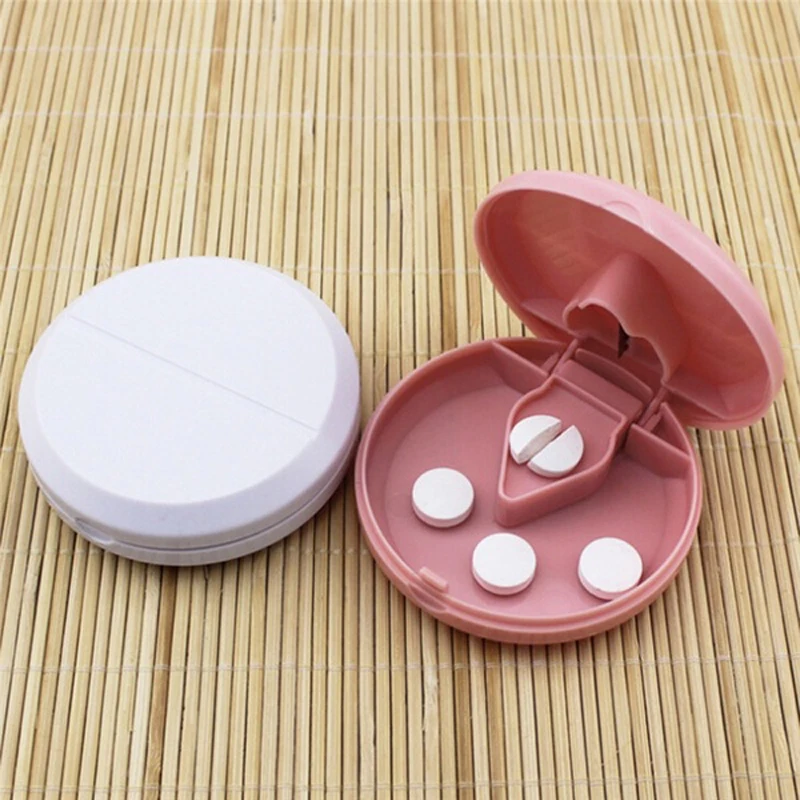 Round Pill Box Medicine Box Cutter Crusher Powder Medicine Tablets Cut Splitter Grinder Divider Storage Case Cutting Tablets