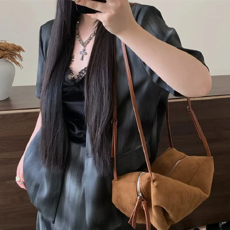 2025 New Vintage Frosted Feel Single Shoulder Tote Bag Korean Style Versatile Large Capacity Commuting Crossbody Women's Bag