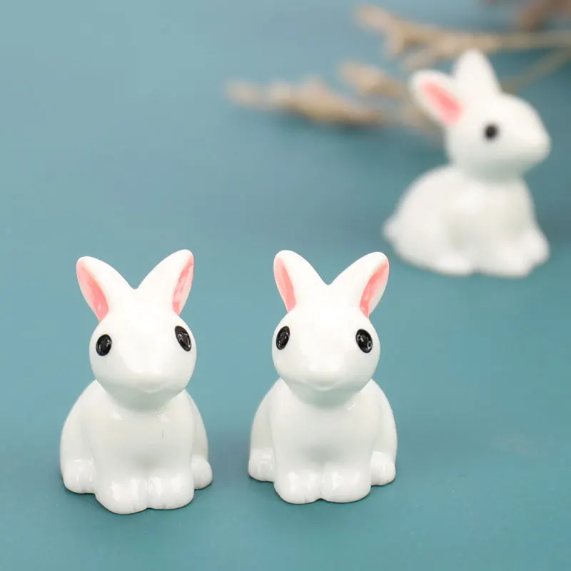 Easter Bunny Miniature Hare Figurine Resin Craft Mini Rabbit Garden Ornament Micro Landscape Accessories Cake Decoration 10 Pcs easter bunny figurine