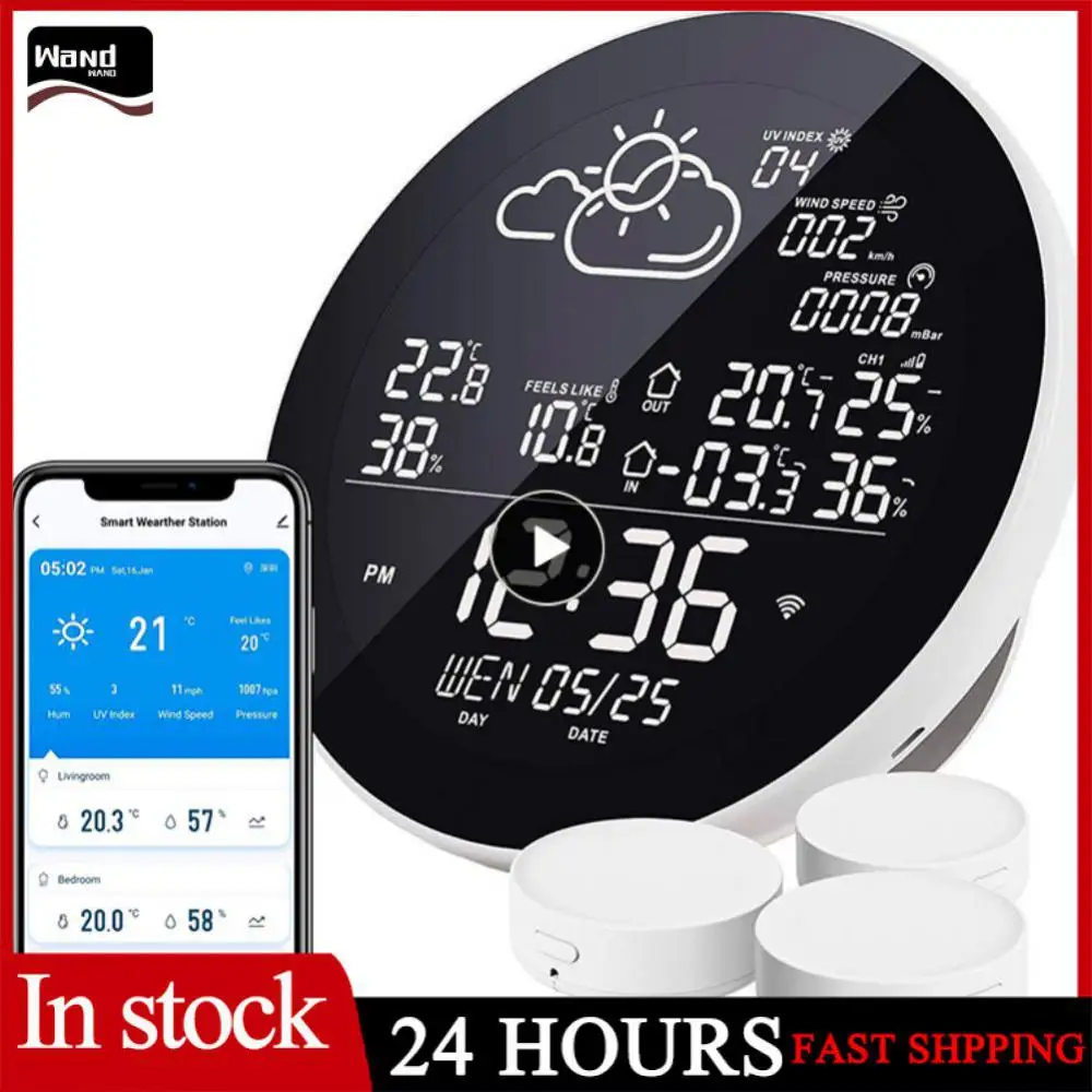 

Tuya Wifi Smart Weather Station with Clock Temperature and Humidity Meter Large Weather Clock Temp Humidity Gauge with 3 Sensor