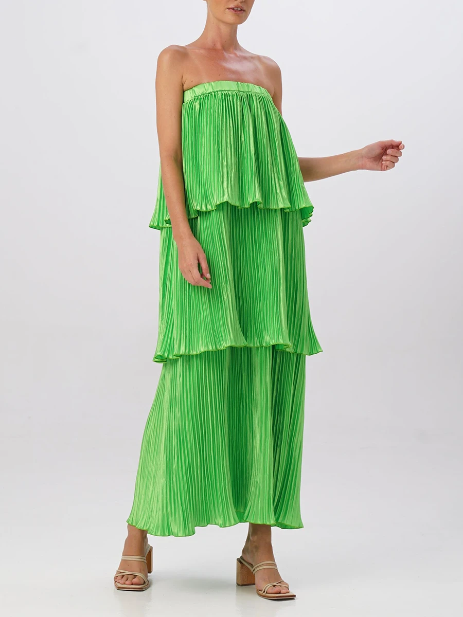

Elegant Strapless Midi Dress with Pleated Detailing and Backless Design for Women s Fashion Party Wear - Y2K Inspired Bodycon