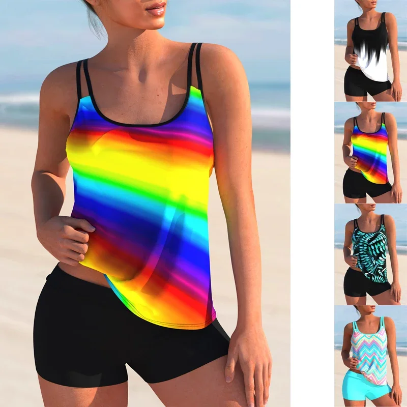 

2023 Two Piece Swimwear Women's Short Skirt New Design Print Short Tank Top Set Swimwear Women's Set Beach Wear Summer Swimming