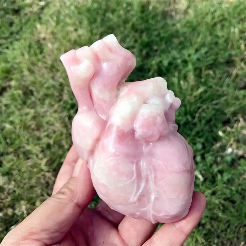 10CM Natural Pink Opal Heart Carving Crystal Love Healing Fengshui Gemstones Home Decoration Holiday Gift 1pcs 4