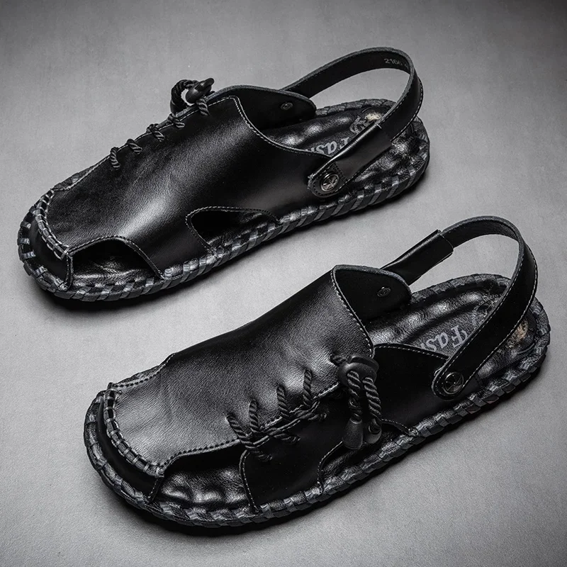 Summer Sandals Men Leather Classic Roman Sandals Slipper Outdoor Sneaker Beach Rubber Flip Flops Men Water Trekking