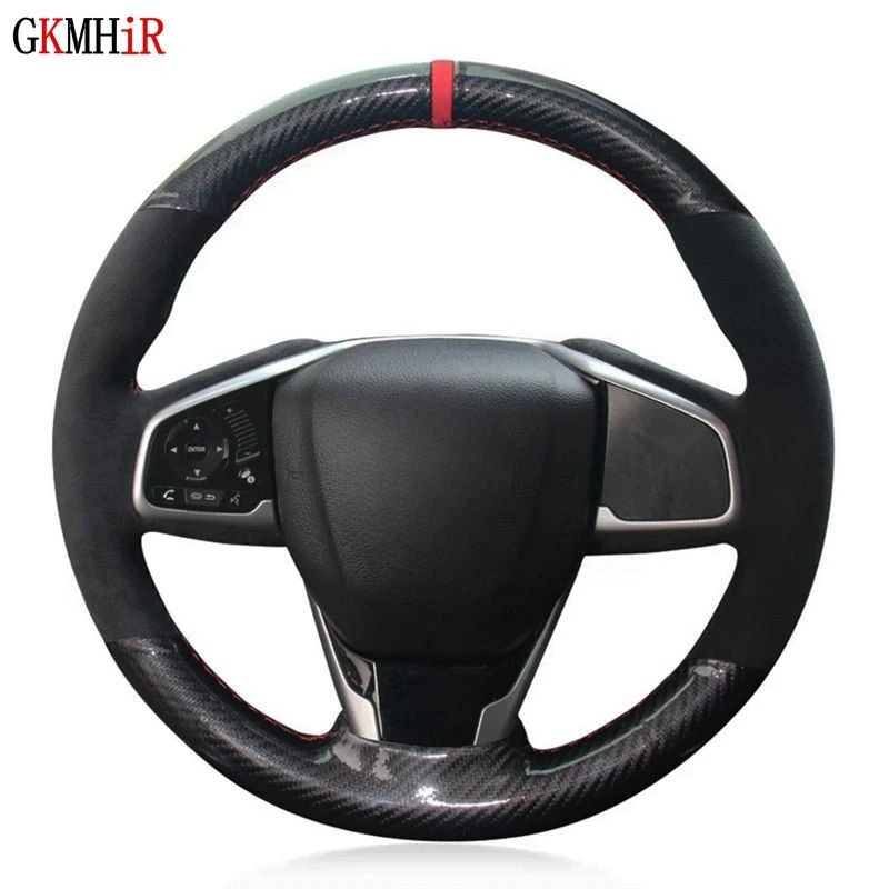 

DIY черный Углеродный волокно замша красный маркер для Honda Civic 10 2016-2019 CRV чехол рулевого колеса автомобиля 2017-2019 четкость