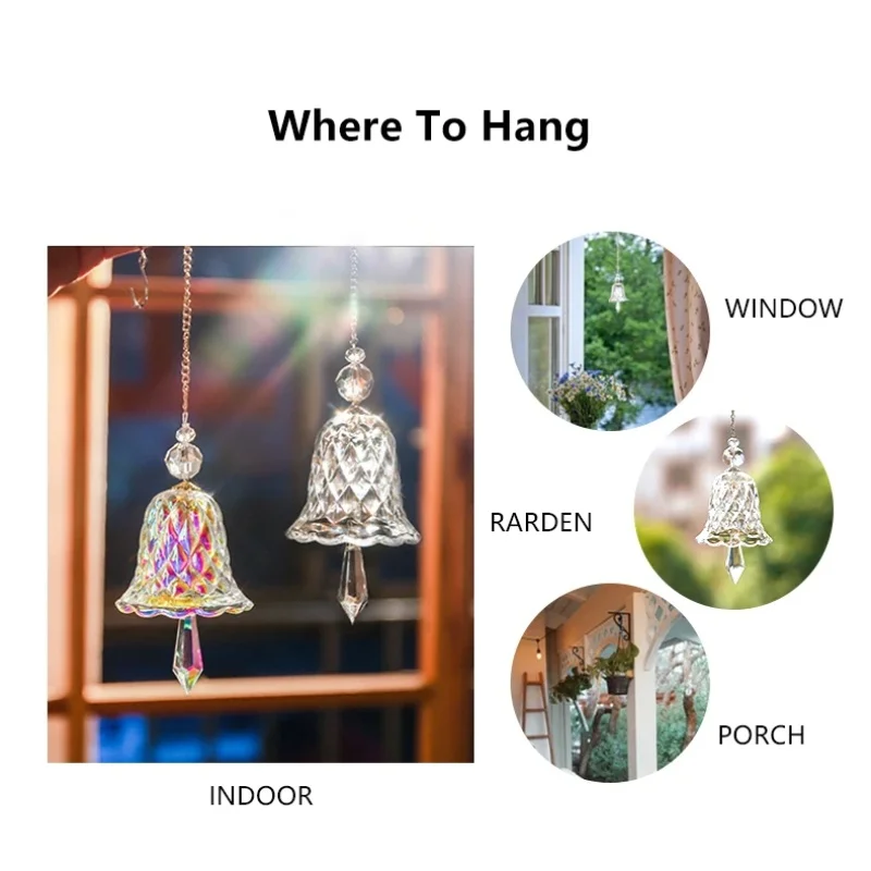 Window Hanging Suncatcher, Rainbow Crystal Wind Chimes, Bell Glass, Christmas Decoration, Birthday Gift 6