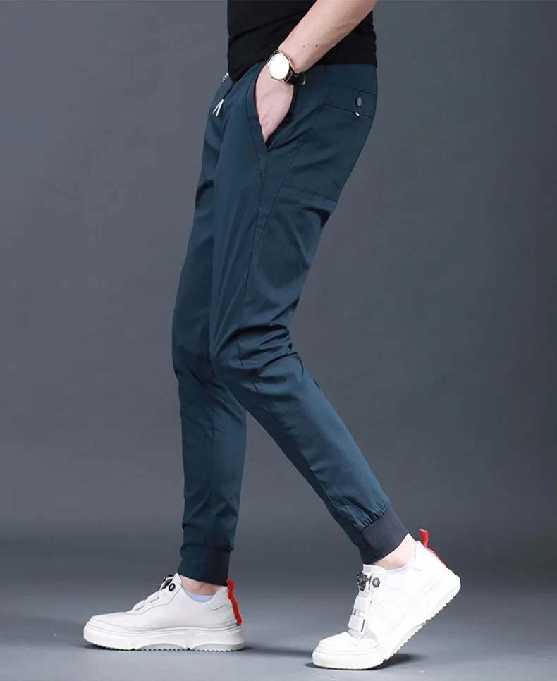 Summer Black Pants Men Casual Sport Pencil Pants Fashion Korean Style Slim Fit Elastic Waist Drawstring Jogging Trousers