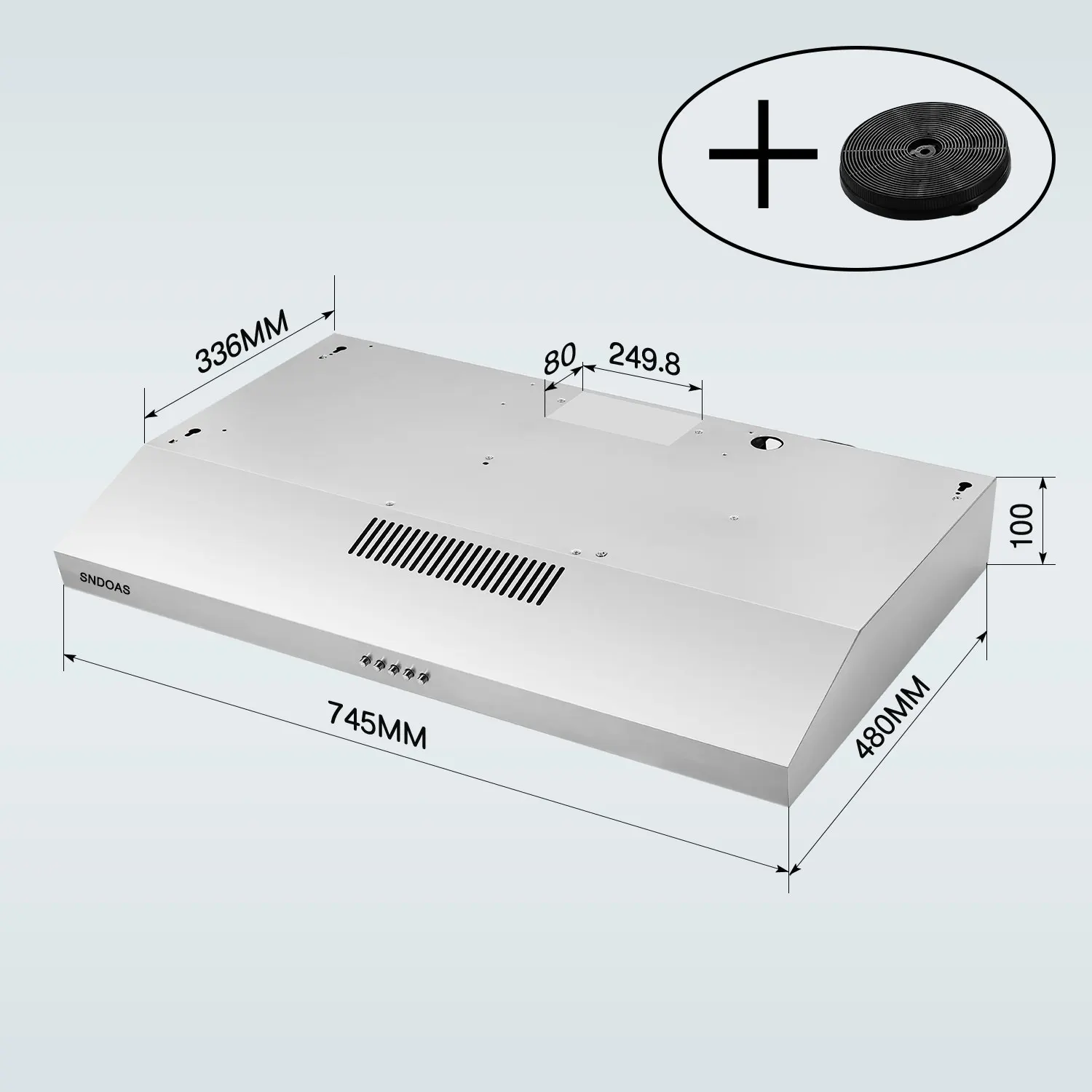 Tieasy 30 inch 230 CFM Under Cabinet Mount Stainless Steel with Carbon Filter LED Lights Kitchen Range Hood USGF2375CF 6