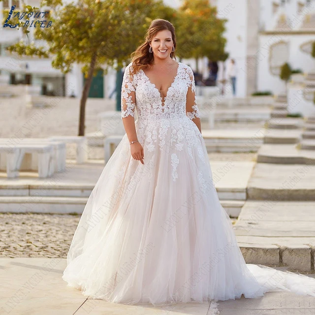 LAYOUT NICEB Plus Size Woman Wedding Dresses Classic Lace Up Backless Bridal Gowns Appliques Half Sleeves Vestidos De Noiva 2024 1