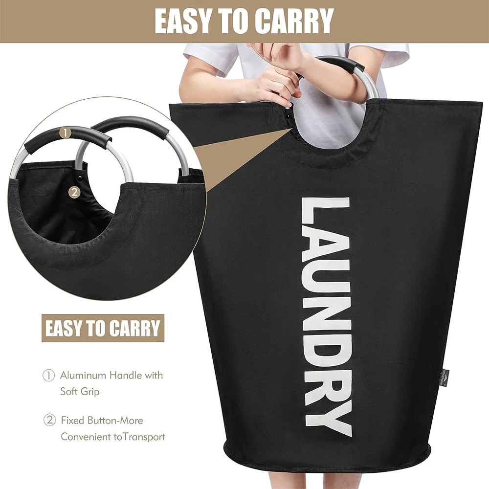 90L-Large Laundry Basket Collapsible Fabric Hamper Tall Dorm Laundry Bag Portable Washing Bin Dirty Clothes Basket for Storage 4