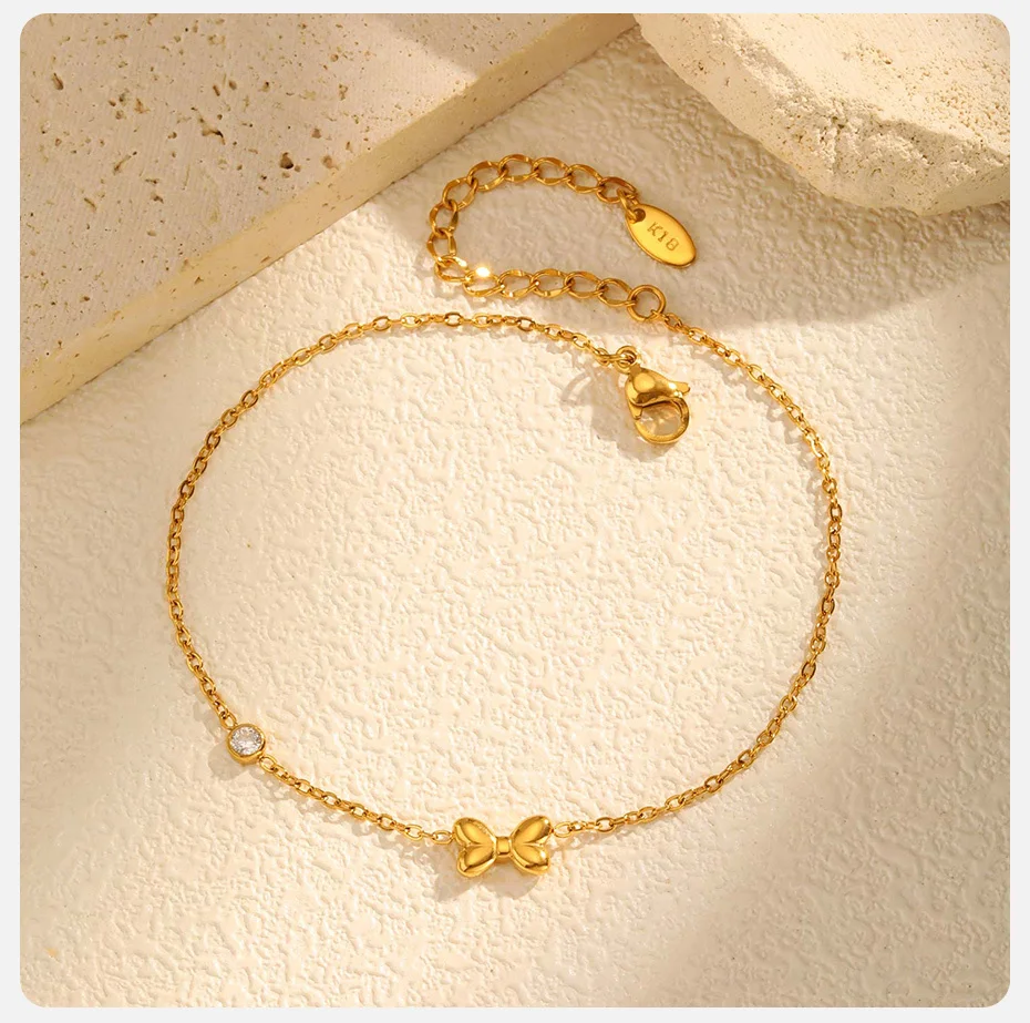 Vnox Niedliche Schmetterlings-Element-Fußkettchen-Halskette, Edelstahl-Kette, Zirkon-Schleifentropfen, vielfältiger Hand-Ohr-Schmuck für Frauen und Mädchen – Detail 4