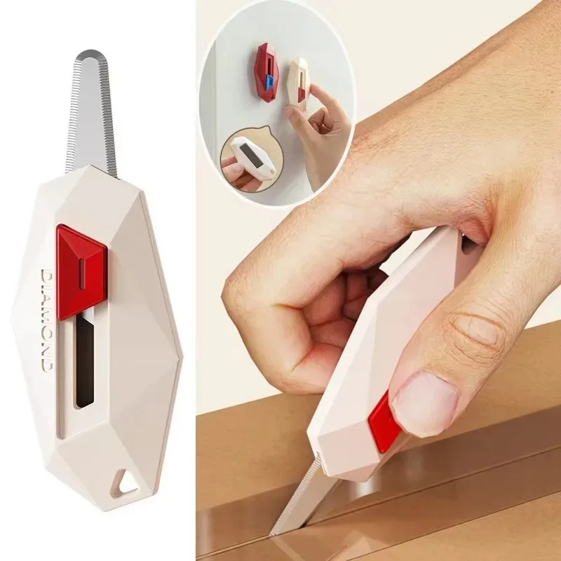 Diamond Safety Box Cutter - Round-Tip Magnetic Package Opener with Anti-Slip Grip for Mail & Carton Opening, Office & Home Use