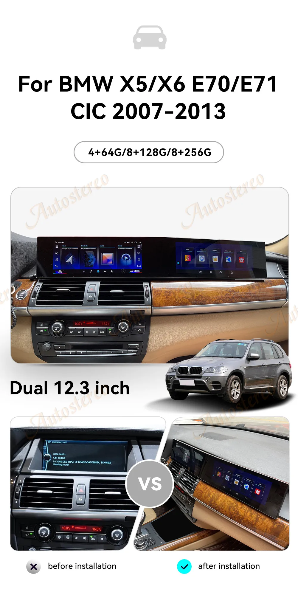 23 Inch Dual Screen Carplay Android 14 For BMW X5 Series E70 X6 E71 Car Multimed