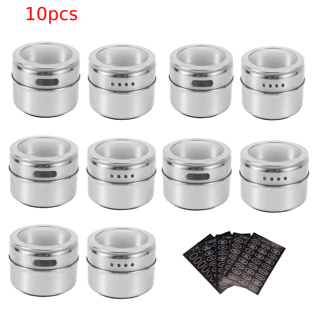 Magnetic Spice Jars with Spice Labels Stainless Steel Magnetic Spice Tins with Wall Base Magnetic on Refrigerator