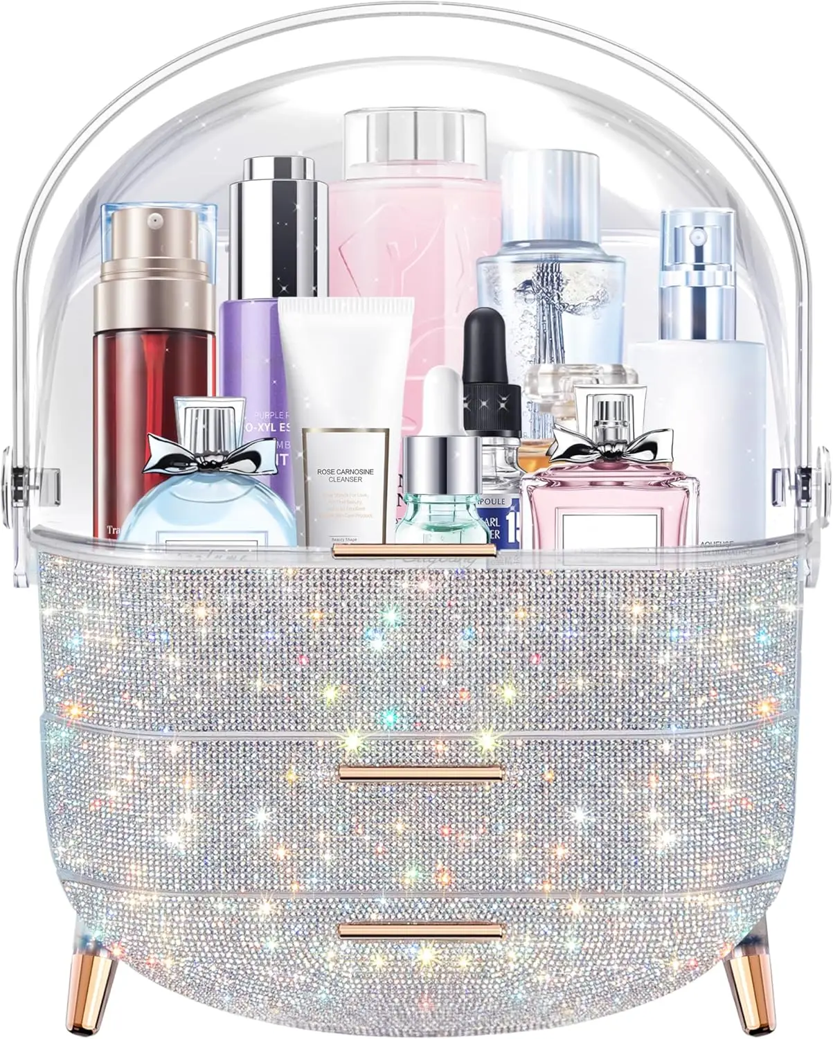 Makeup Organizer with 2 Drawers and Brush Storage Box, Cosmetic Display Case for Vanity and Bathroom Countertop Storage