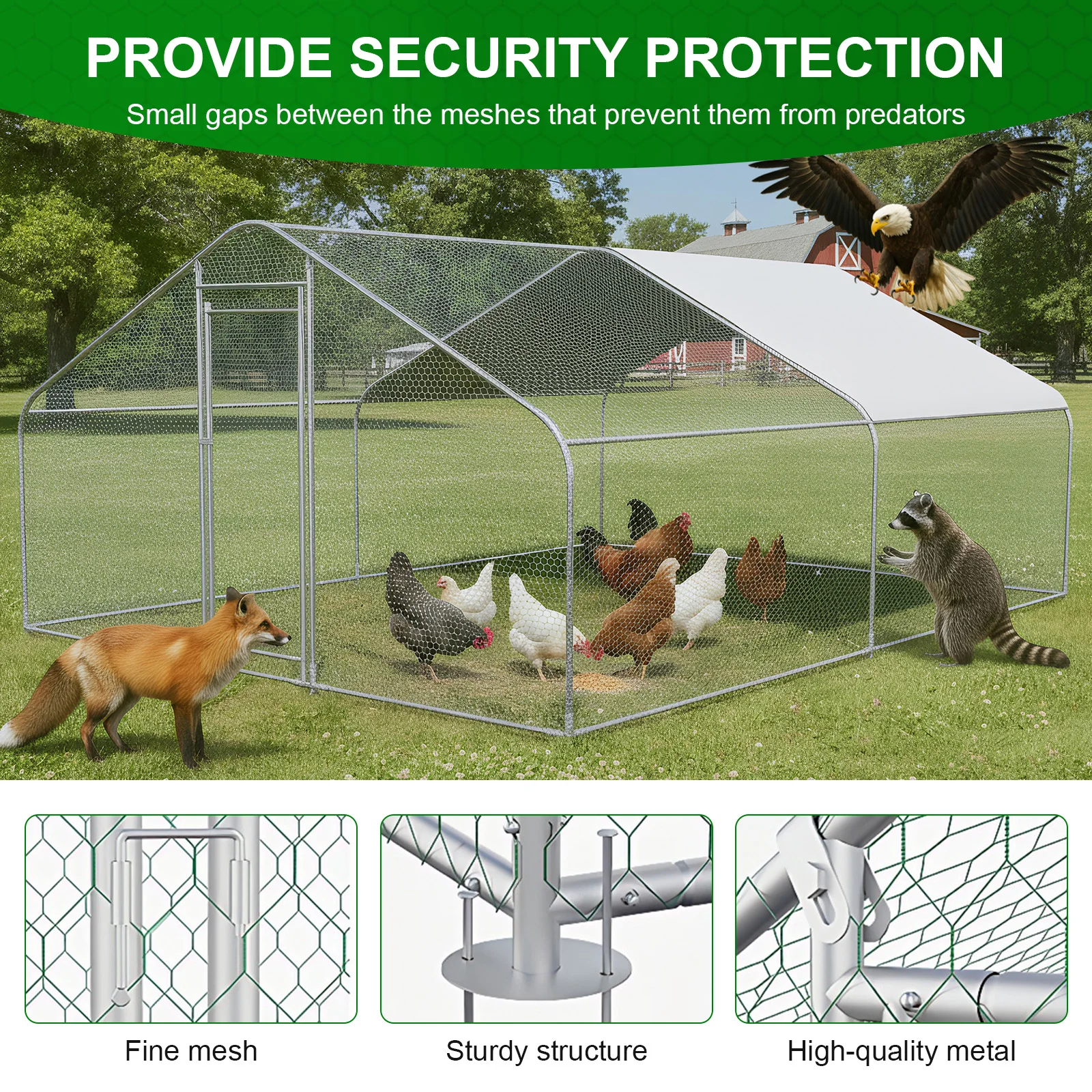 9.84x13.12x6.56FT Chicken Playpen Enclosure with Cover Chicken House Spire Shaped for Outdoor and Yard Farm Use