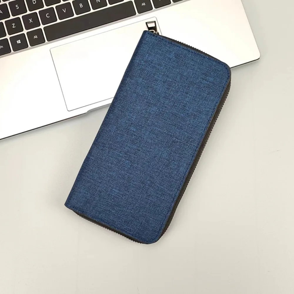 Men Long Zipper Wallet Large Capacity Multi-card Business Canvas Hand-held Wallet Urban Simple Style Daily Match