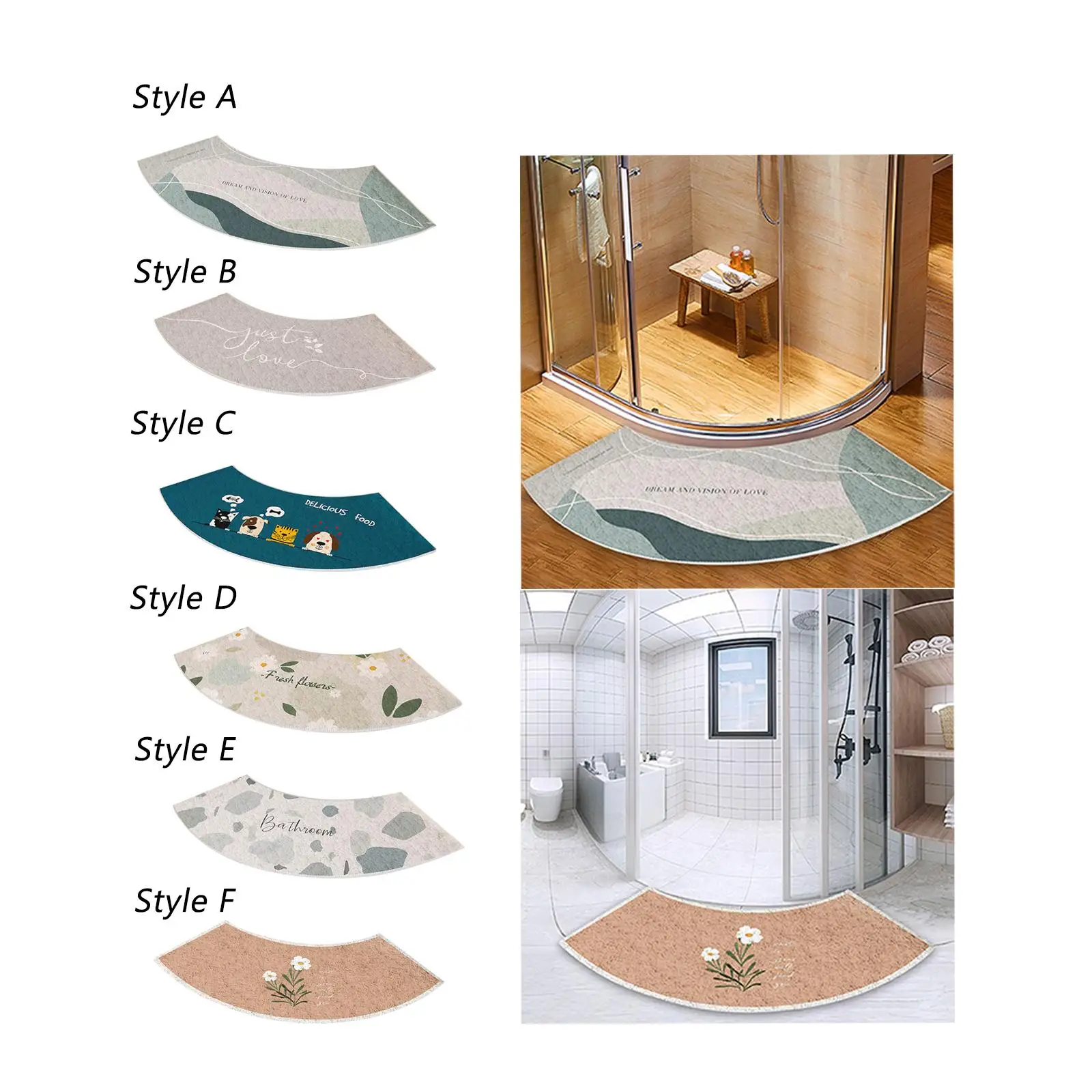 Bathroom Anti Slip Mat Curved Shower Bath Mat for Tub Laundry Room Bathroom