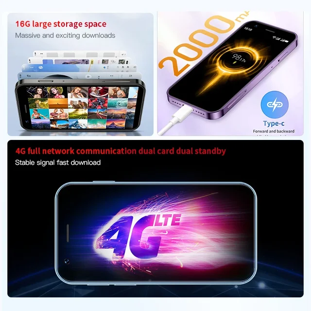 SOYES XS16 Mini Android10.0 Smartphone réseau 4G 2GB RAM 16GB ROM 3 "affichage 5MP caméra double SIM avec Play Store WhatsAPP 3