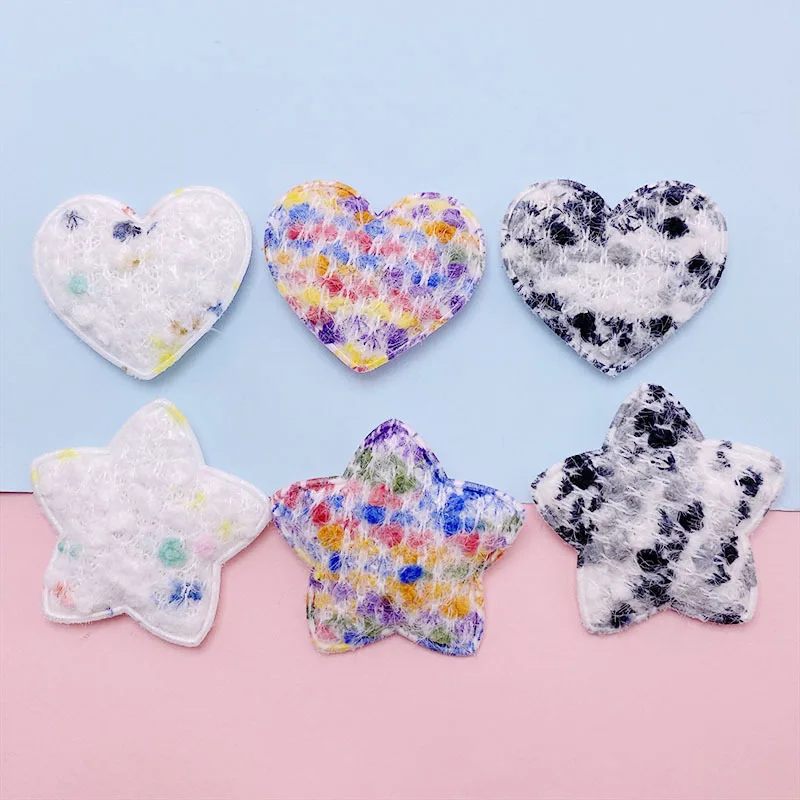 30Pcs Bunte Stern Herz Gepolsterte Applikation Für kinder Stirnband Haar Clip Zubehör Tuch Hüte Dekoration Patches