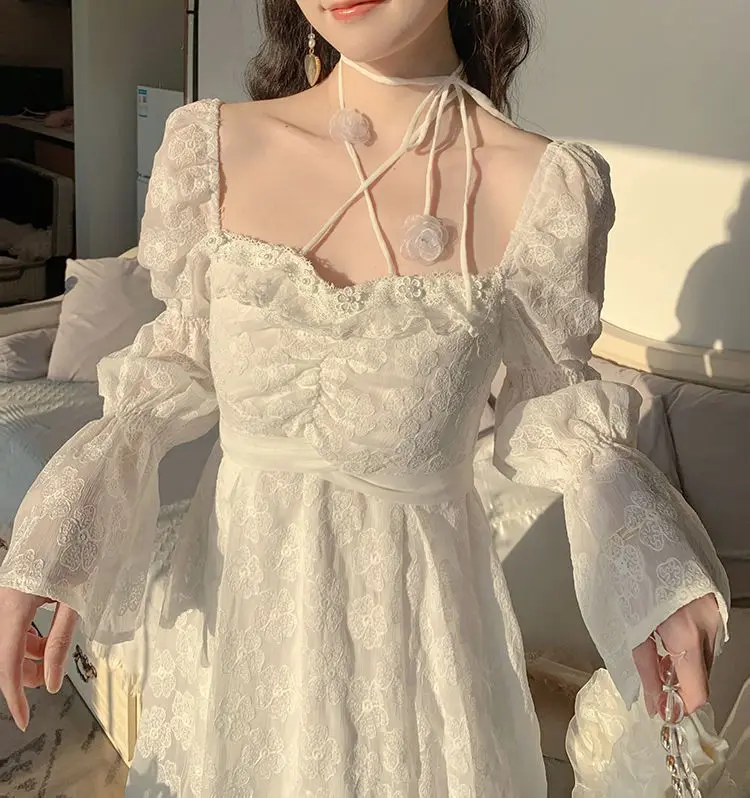 ★SHAKIRI★SOFTY DOT PIQUE DRESS (WHITE)★正規品/韓国送料込 2024 Spring Elegant Chiffon Fairy Dress Women White Floral