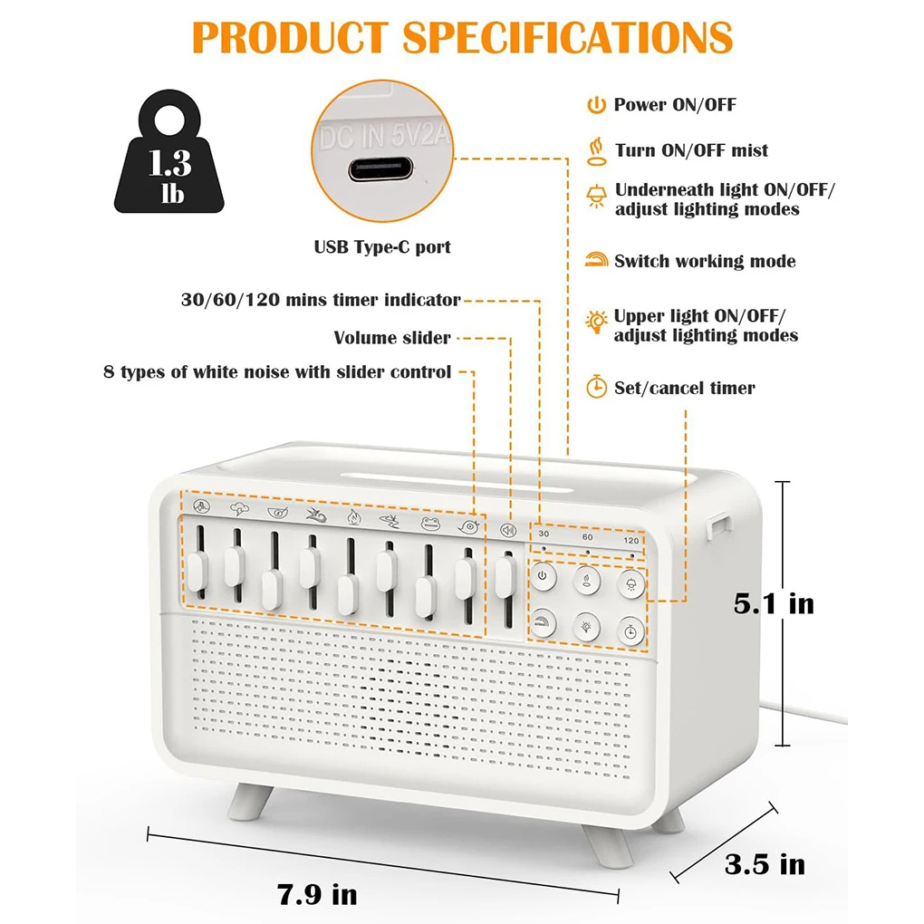 Home Bluetooth Speaker White Noise Sleep Aid Night Light Humidifier All-in-one Machine Free Combination of 8 Goup Nature Sound