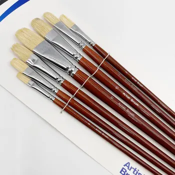 Set professionale di pennelli per pittura a olio Filbert con setole di maiale, 7 pezzi di maiale chungking naturale con manico lungo in legno per pittura acrilica a olio 1