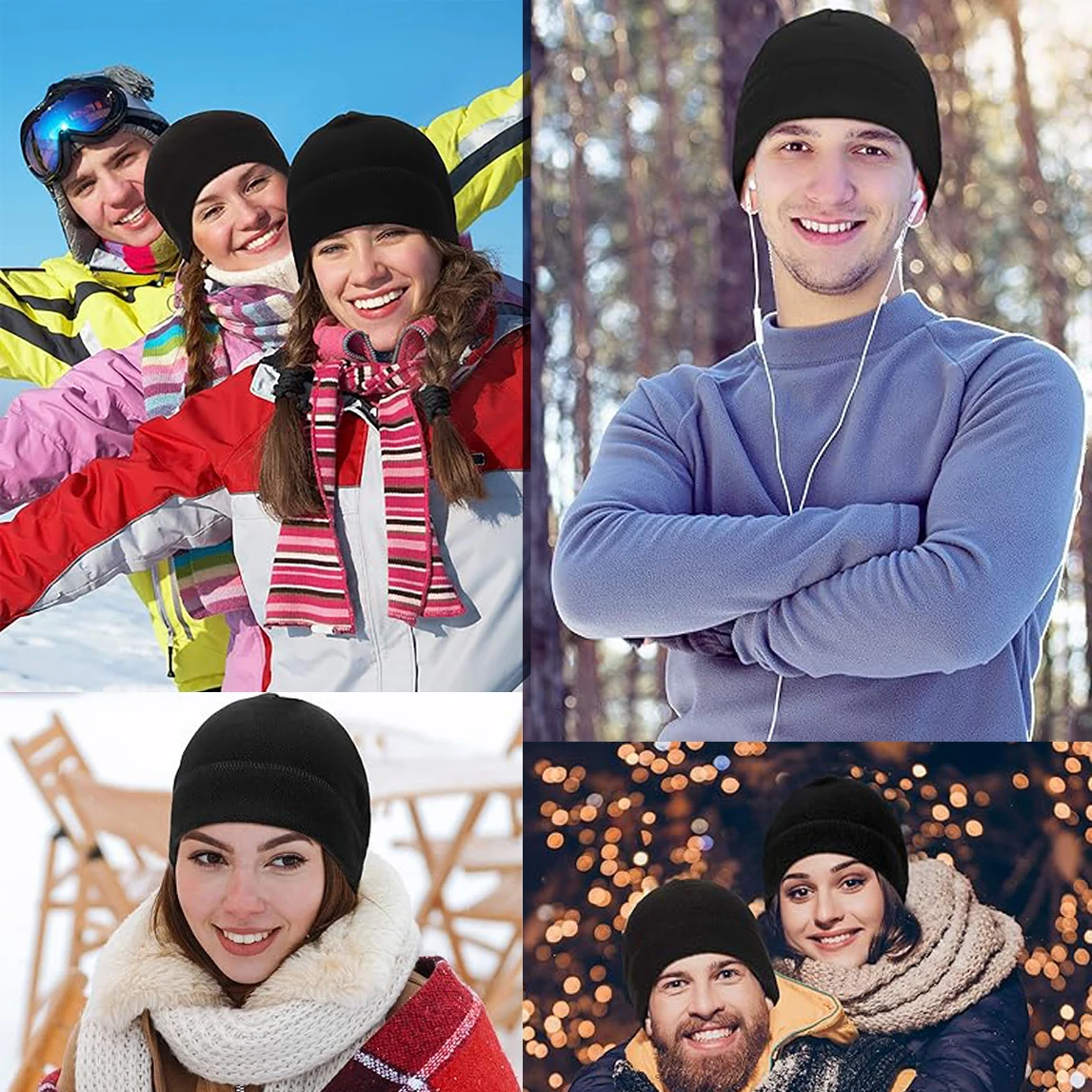 3 Pieces Winter Watch Skull Cap Men Warm Polar Fleece Beanie Hat Thick Windproof Unisex for Outdoor Exercising Helmet Liner 3