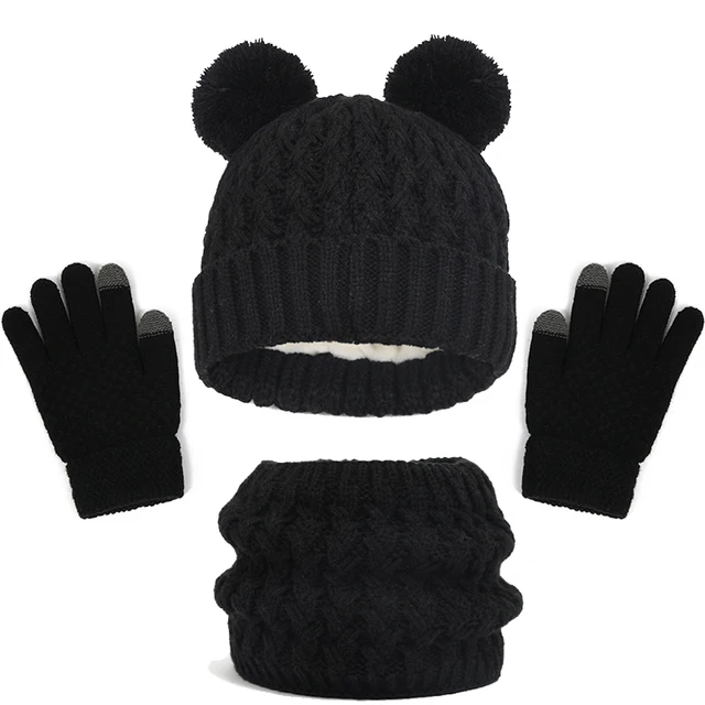 Baynetin 3in1 Inverno Berretto Scaldacollo Guanti Set, Bambini Pile Addensato Cappello a Maglia Termica Sciarpa Guanti Set per Bambini Ragazzi Ragazze,2-8 Anni Sport All'Aperto (Beige